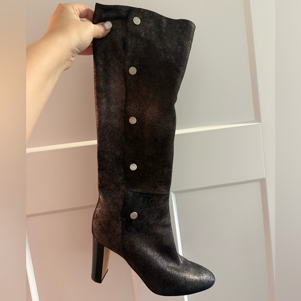 Jimmy Choo Brown Suede Heeled Boots with Metallic Accents NWOT